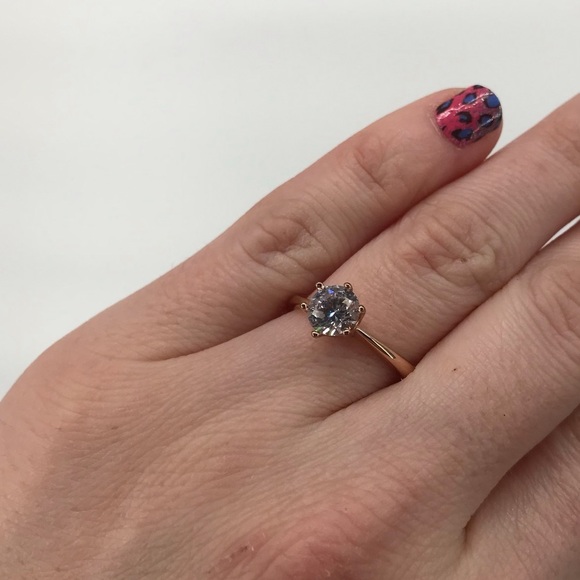Rose Gold and Cubic Zirconia Solitaire Ring - Picture 3 of 7